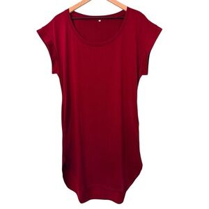 Women's Shirt Dress Burgundy Crew Short Sleeve Stretchy Size-M NWT